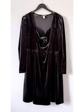Ava & Viv Black Long Sleeve Velvet Rosette Midi Dress Women Size 1X